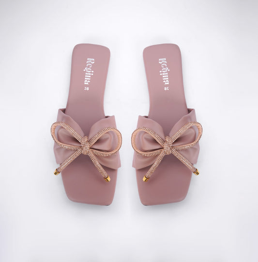 Regina Bow Accent Pink Sliders