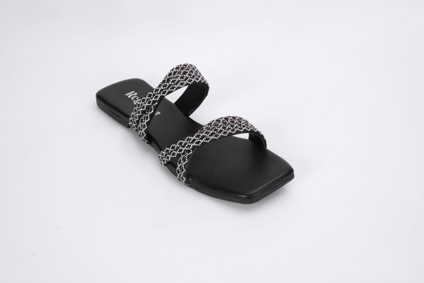 Regina Embellished Double Strap Black Sliders