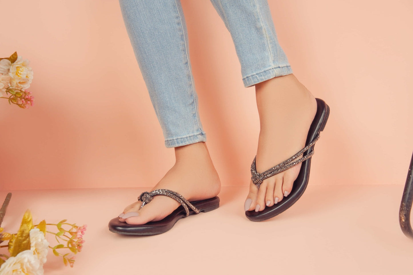 Regina Embellished Knot Black Flats