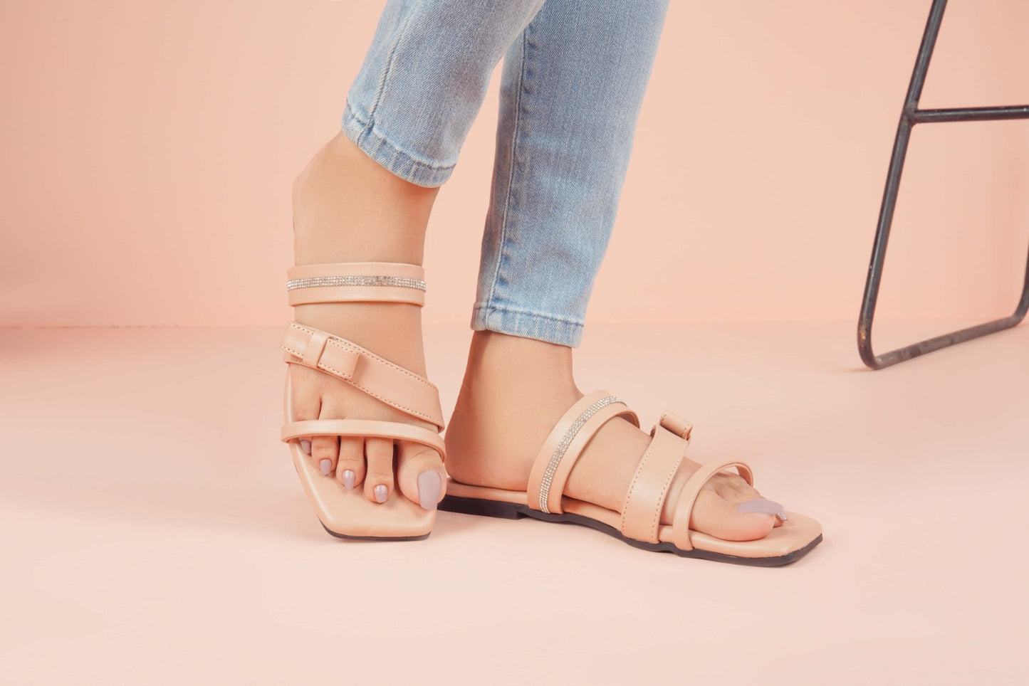 Regina Triple Strap Peach Sliders