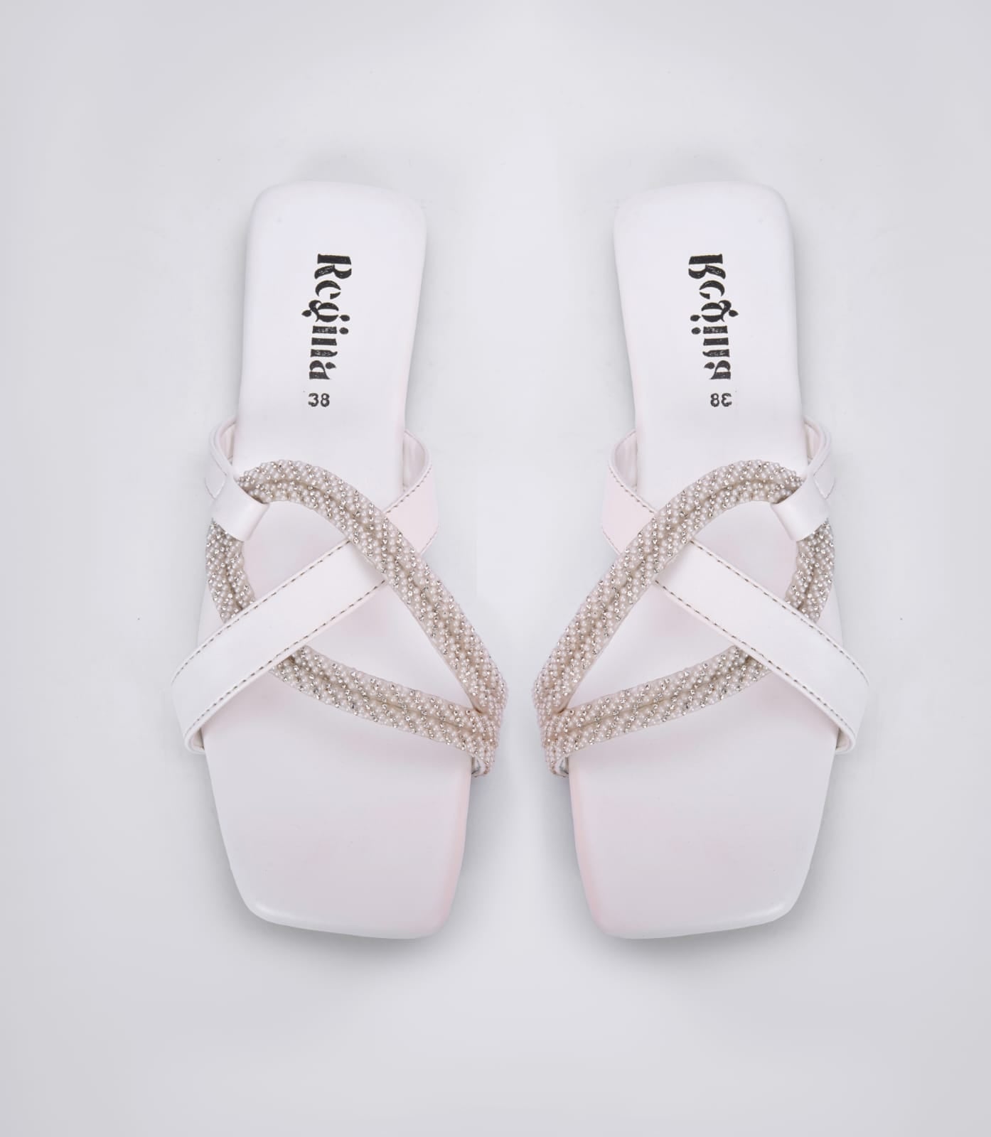 Regina Sparkle Braid White Sliders