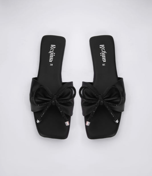 Regina Bow Accent Black Sliders