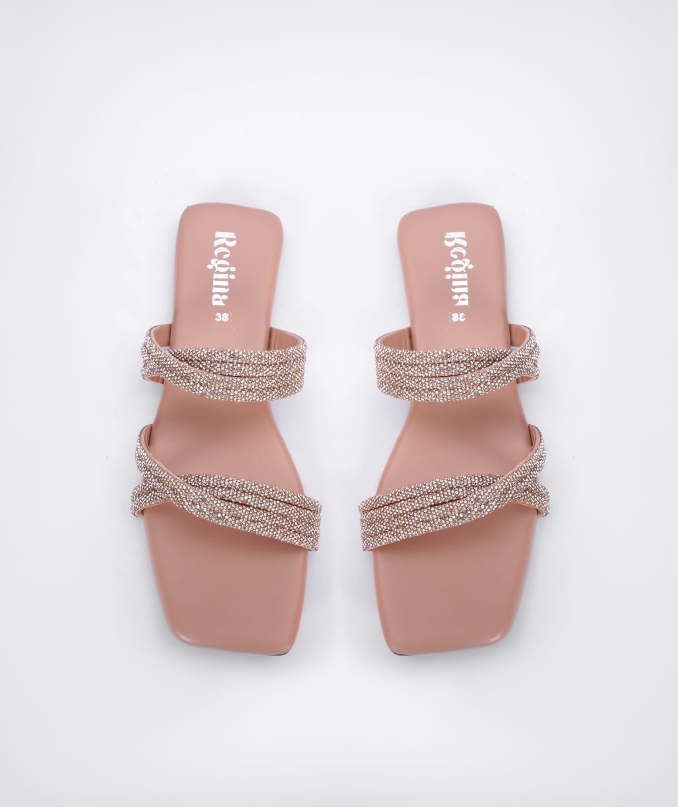 Regina Embellished Double Strap Pink Sliders