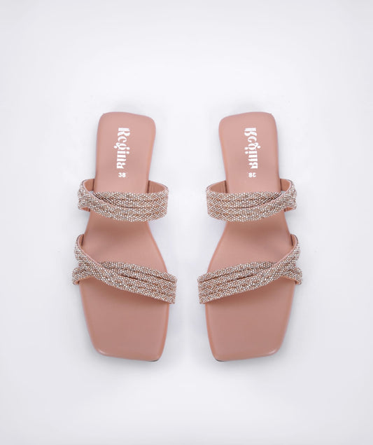 Regina Embellished Double Strap Pink Sliders
