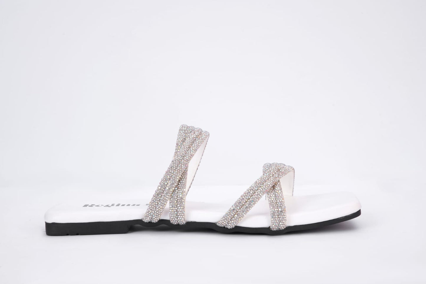 Regina Embellished Double Strap White Sliders