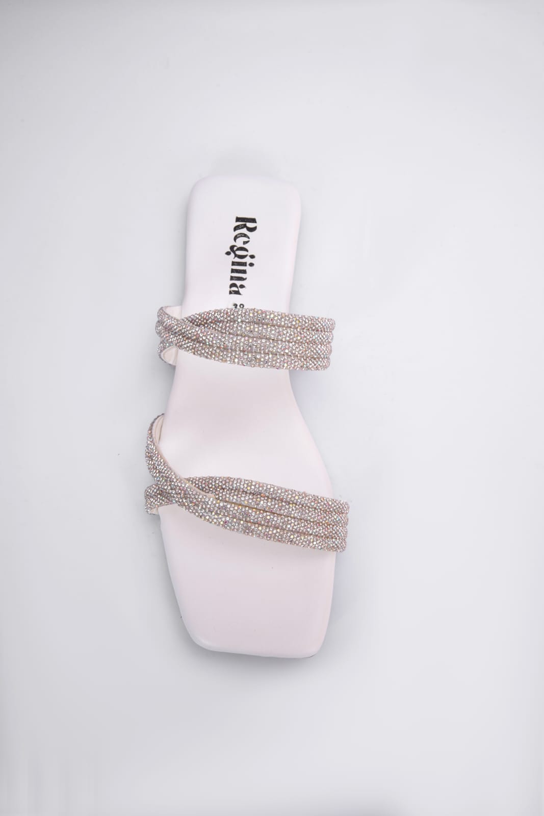 Regina Embellished Double Strap White Sliders