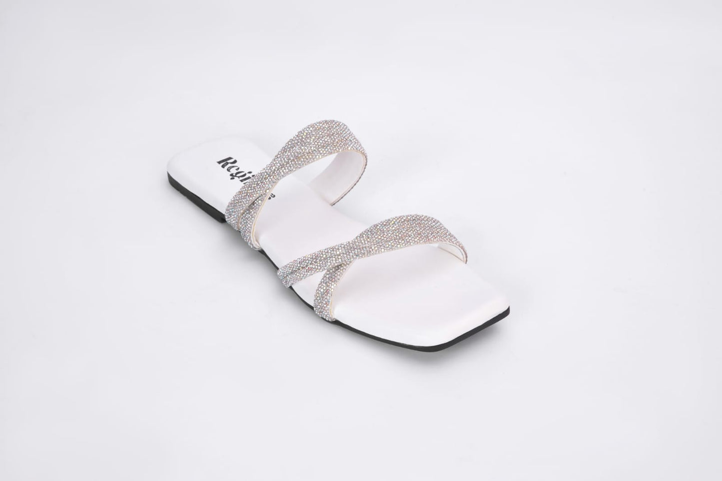 Regina Embellished Double Strap White Sliders