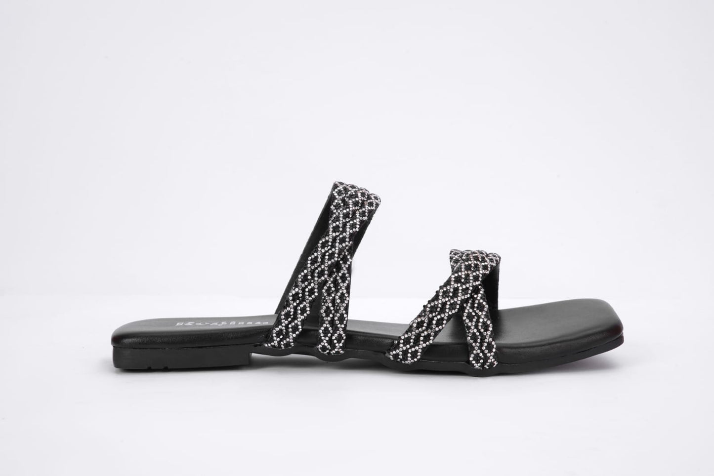 Regina Embellished Double Strap Black Sliders