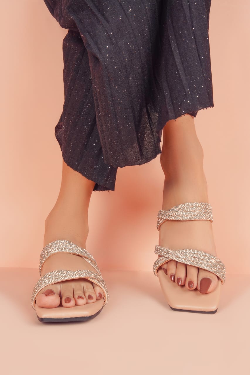 Regina Embellished Double Strap Pink Sliders