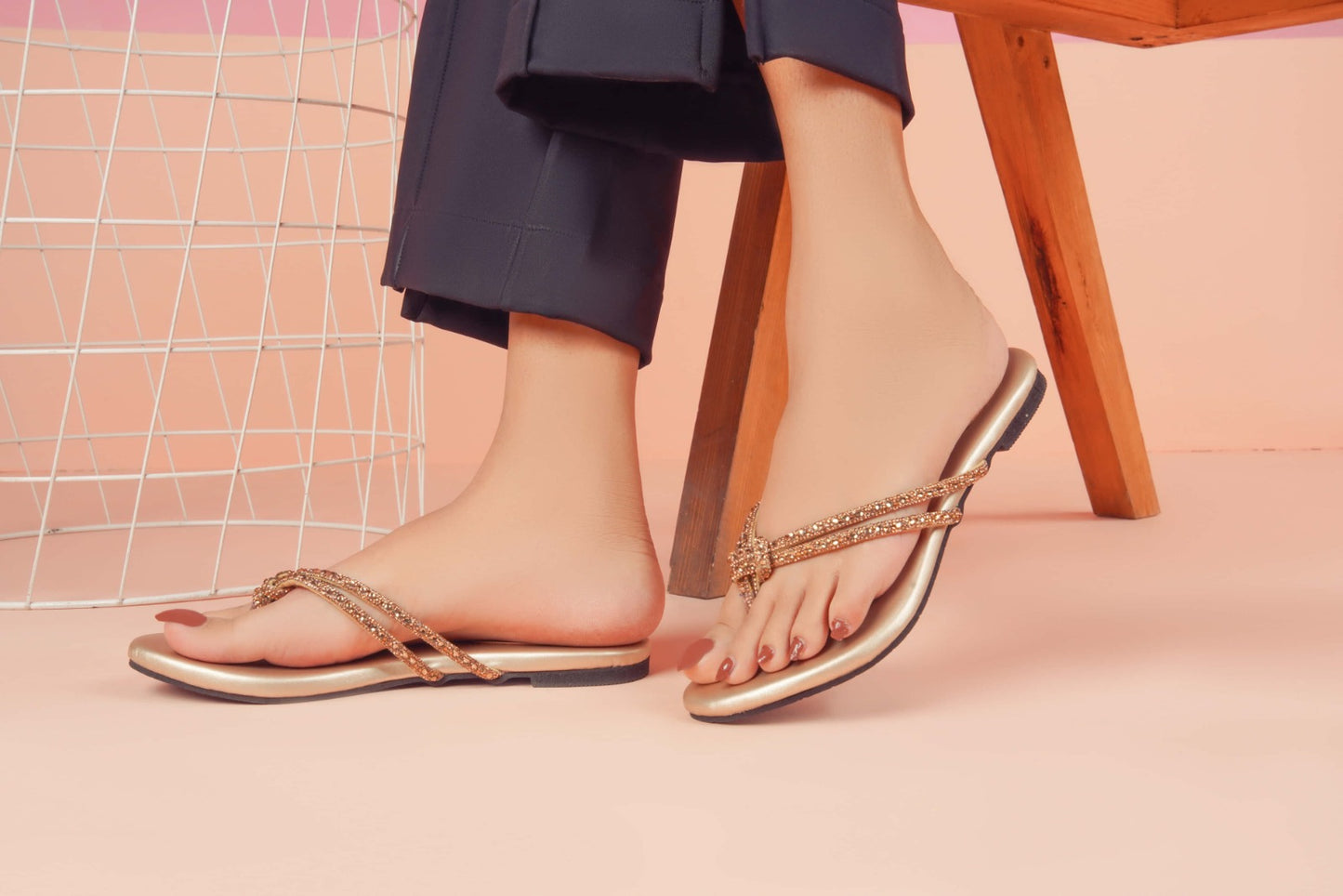 Regina Embellished Knot Golden Flats