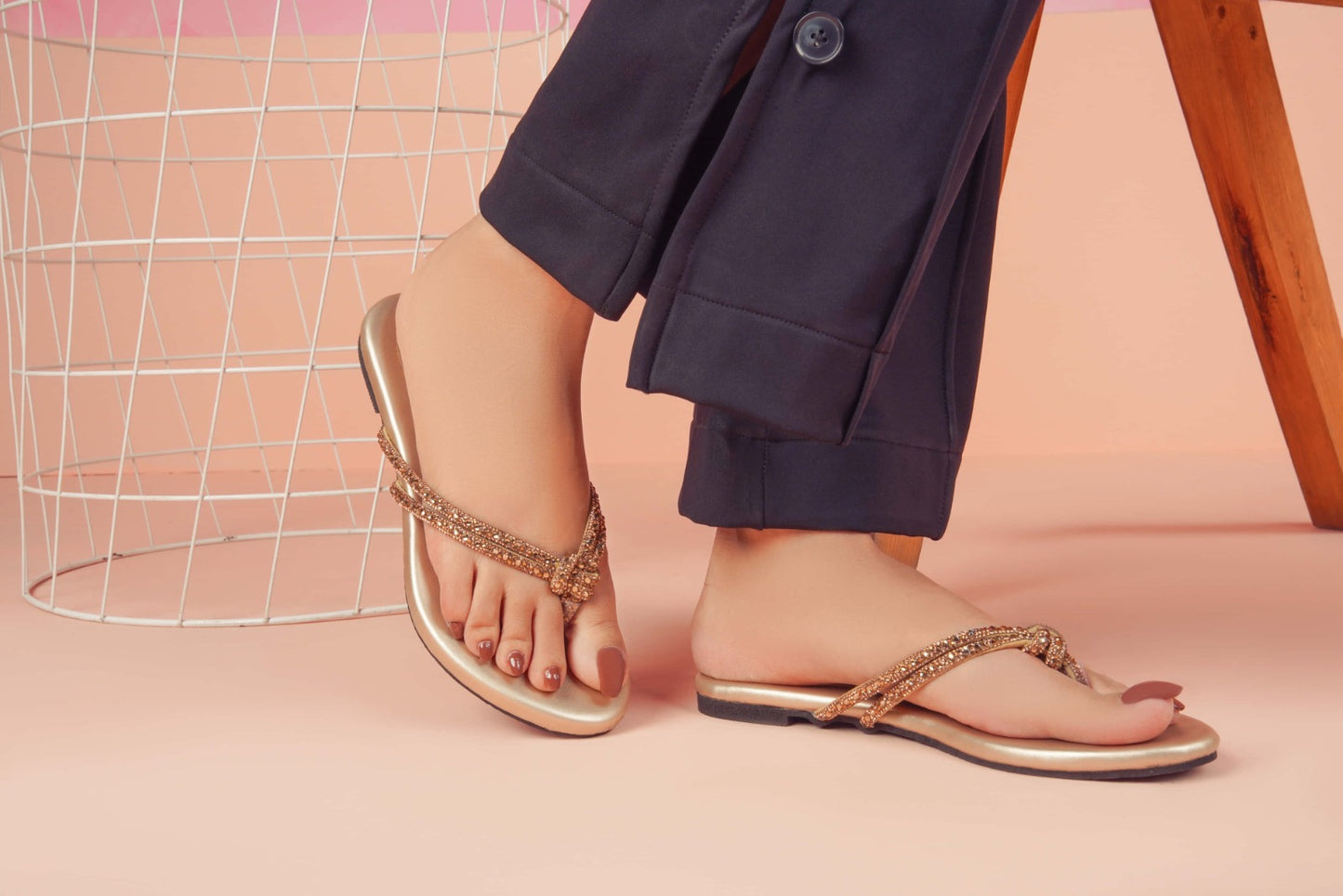 Regina Embellished Knot Golden Flats