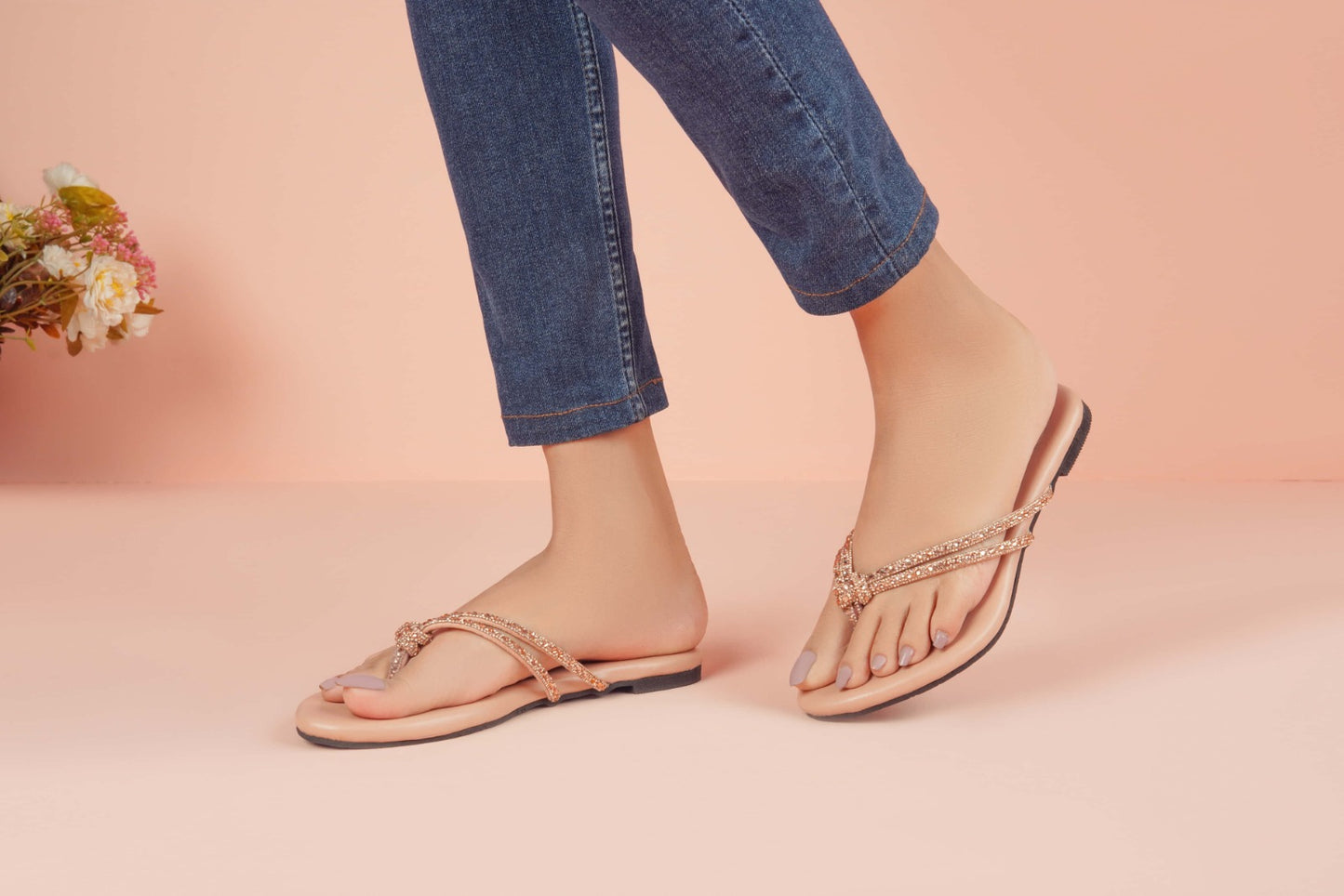 Regina Embellished Knot Peach Flats