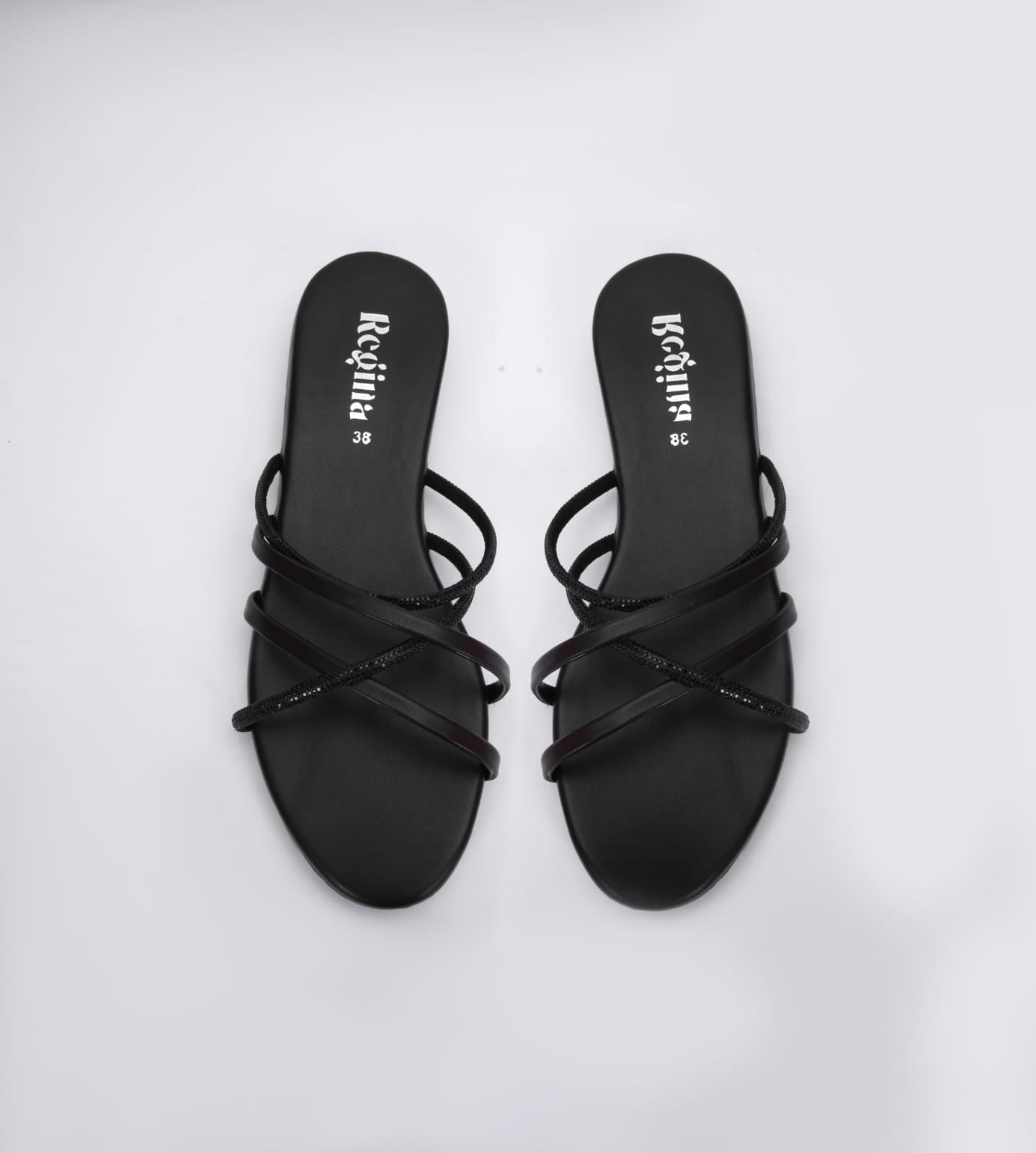 Regina Multi Strap Black Sliders