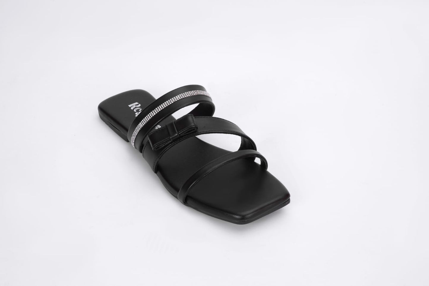 Regina Triple-Strap Black Sliders