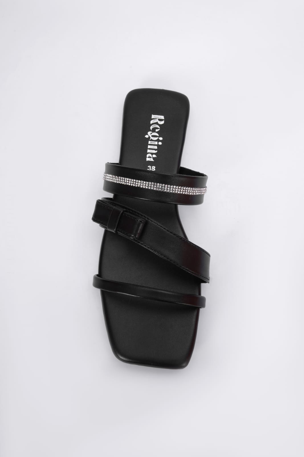 Regina Triple-Strap Black Sliders