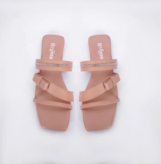 Regina Triple Strap Peach Sliders