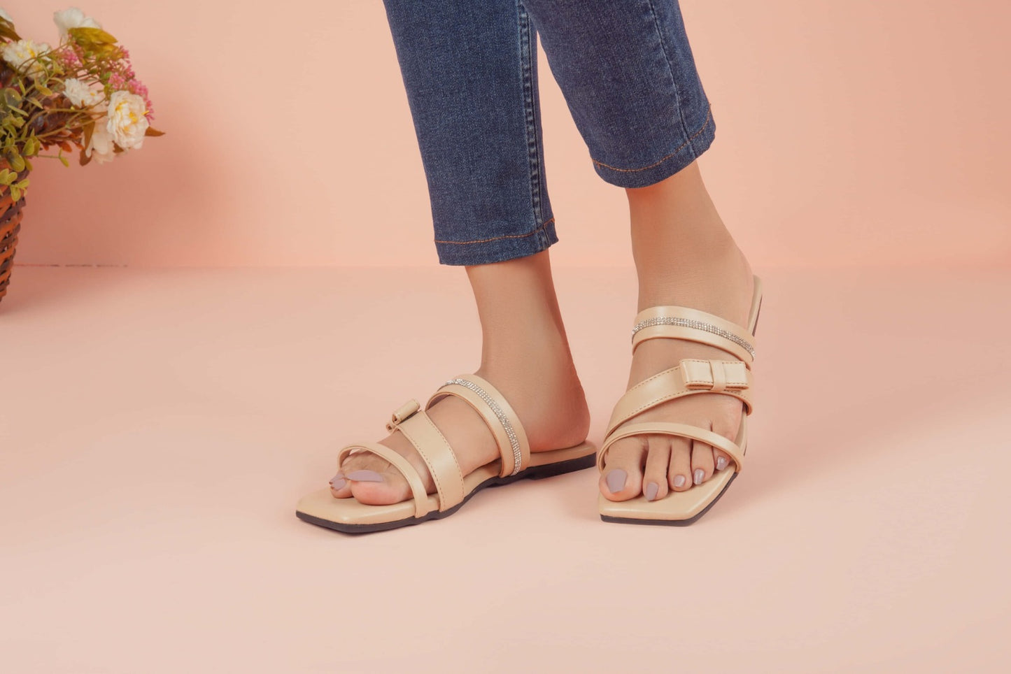Regina Triple Strap Cream Sliders