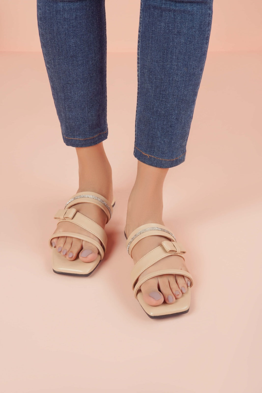 Regina Triple Strap Cream Sliders