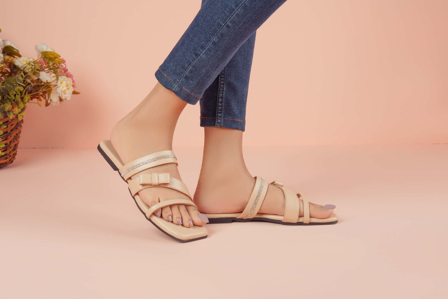 Regina Triple Strap Cream Sliders