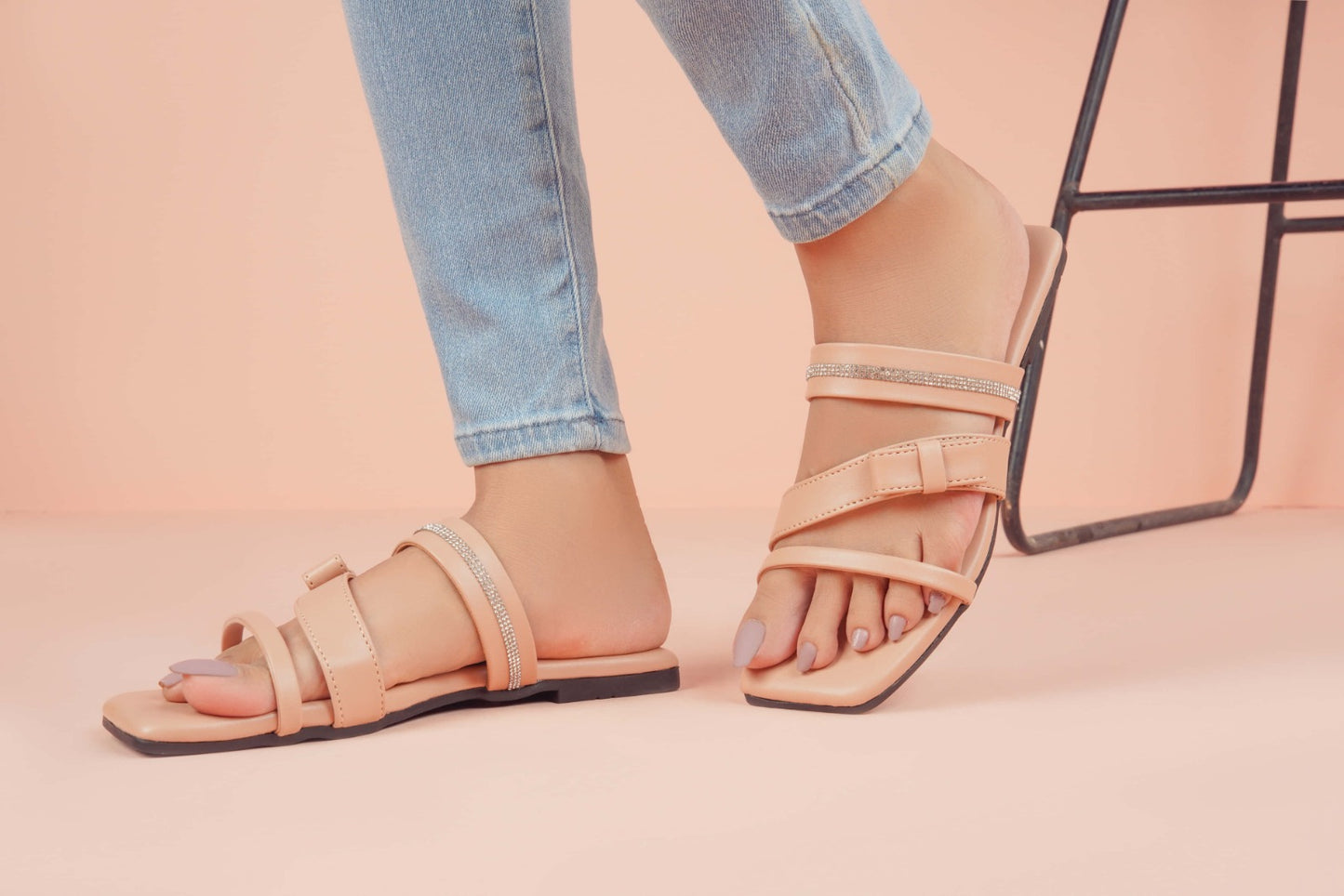 Regina Triple Strap Peach Sliders