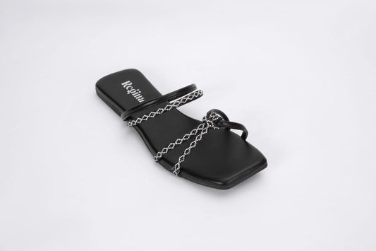 Regina Double-Strap Black Sliders