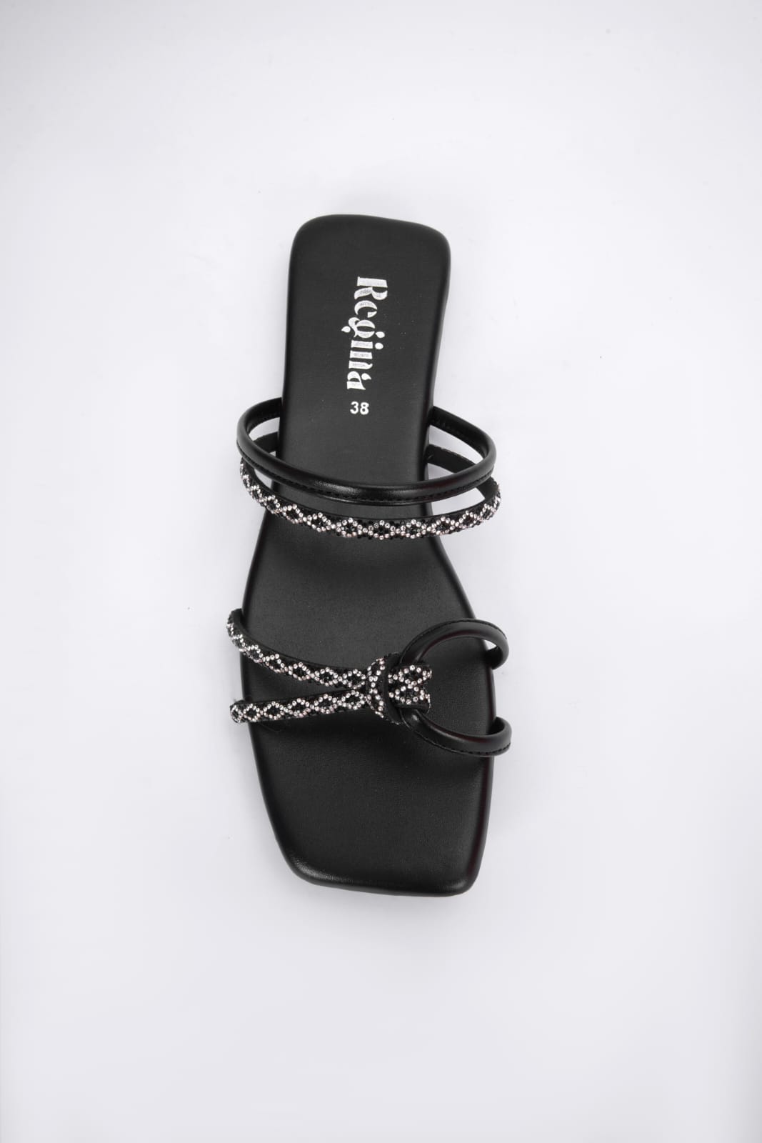 Regina Double-Strap Black Sliders