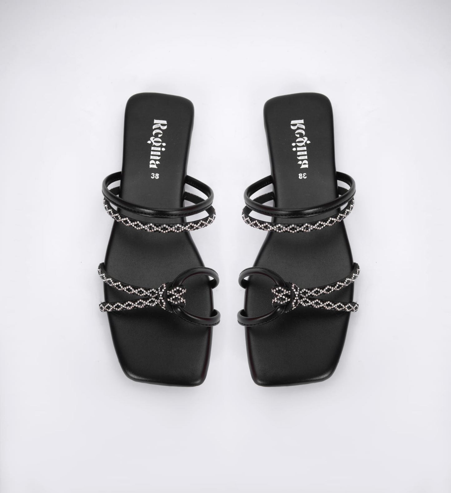 Regina Double-Strap Black Sliders