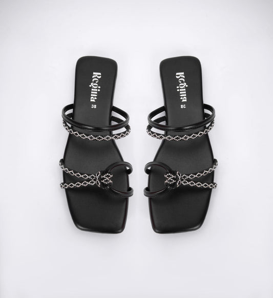Regina Double-Strap Black Sliders
