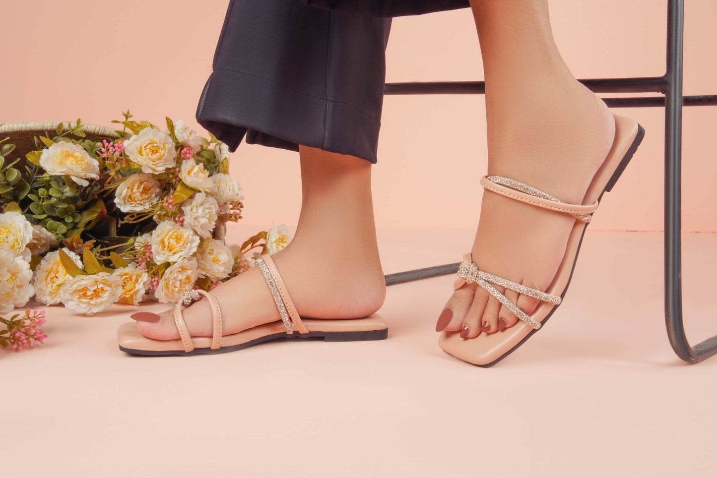 Regina Double Strap Cream Sliders