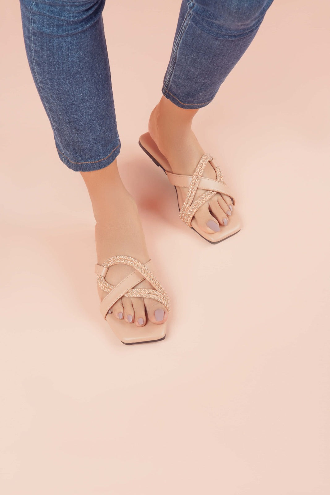 Regina Criss-Cross Peach Sliders