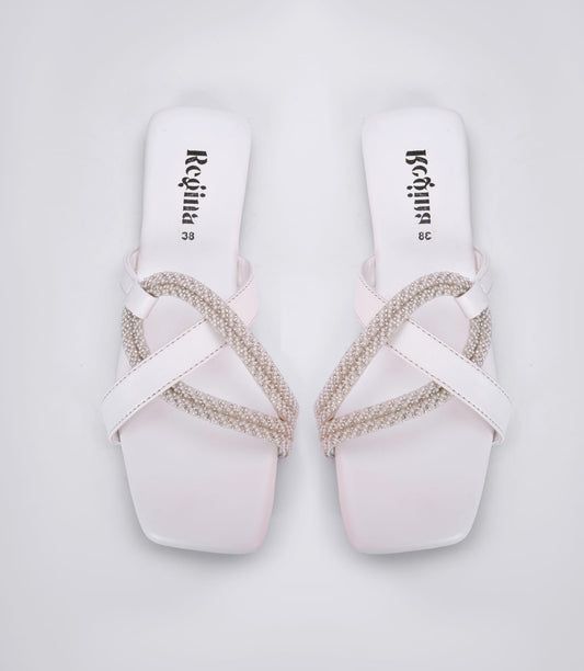 Regina Sparkle-Braid White Sliders
