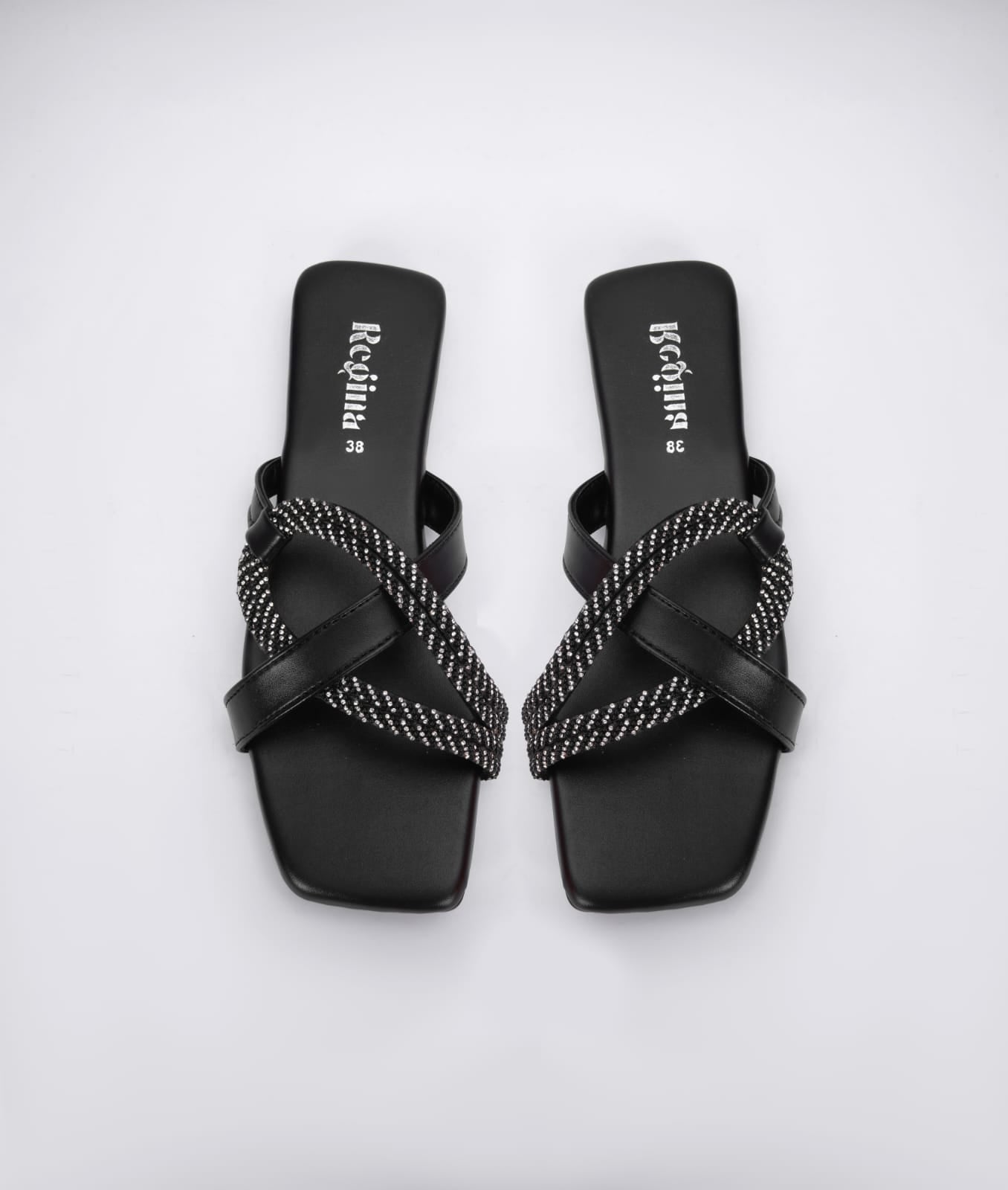 Regina Sparkle Braid Black Sliders