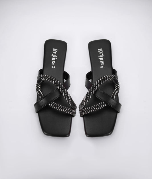 Regina Sparkle Braid Black Sliders