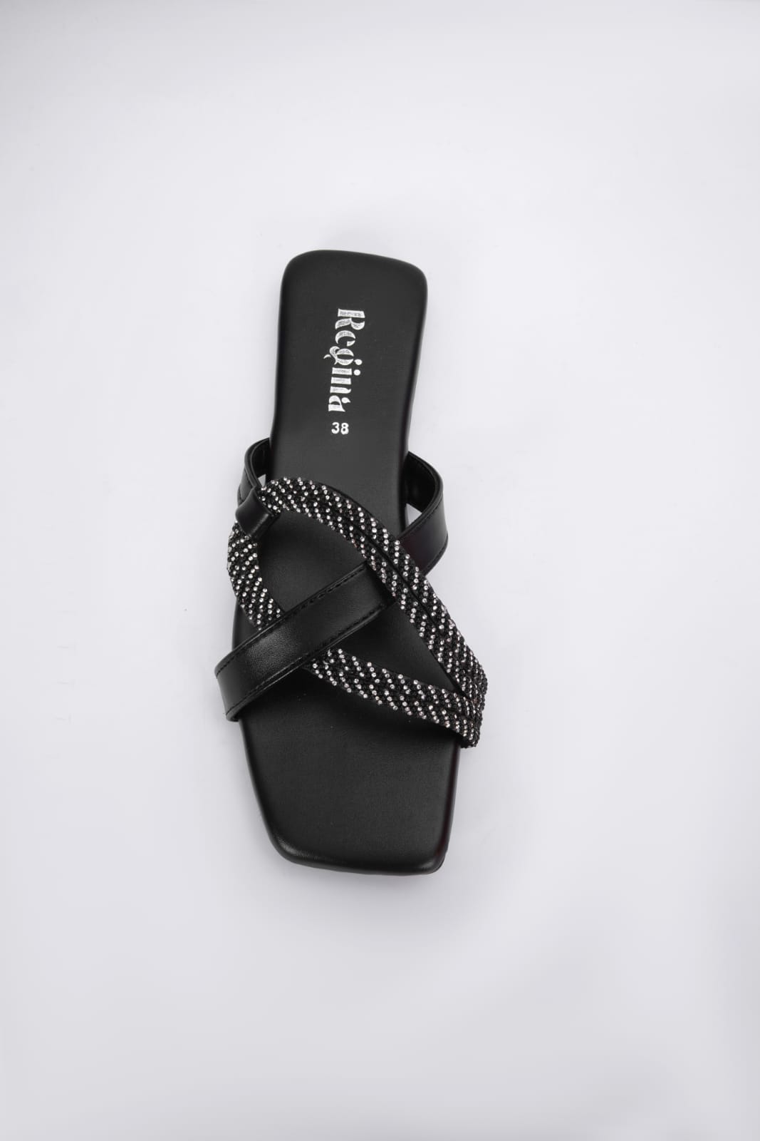 Regina Sparkle Braid Black Sliders