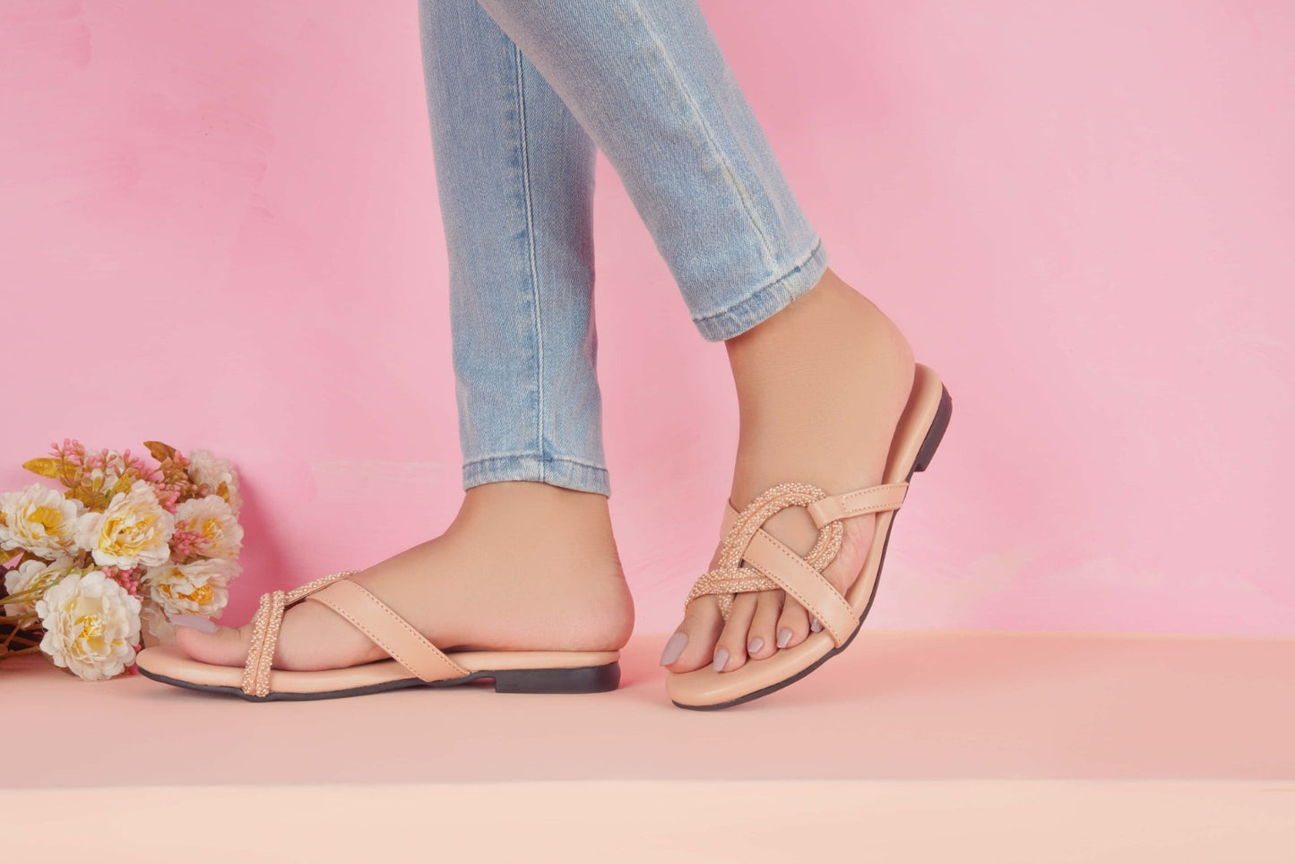 Regina Embellished Peach Flats