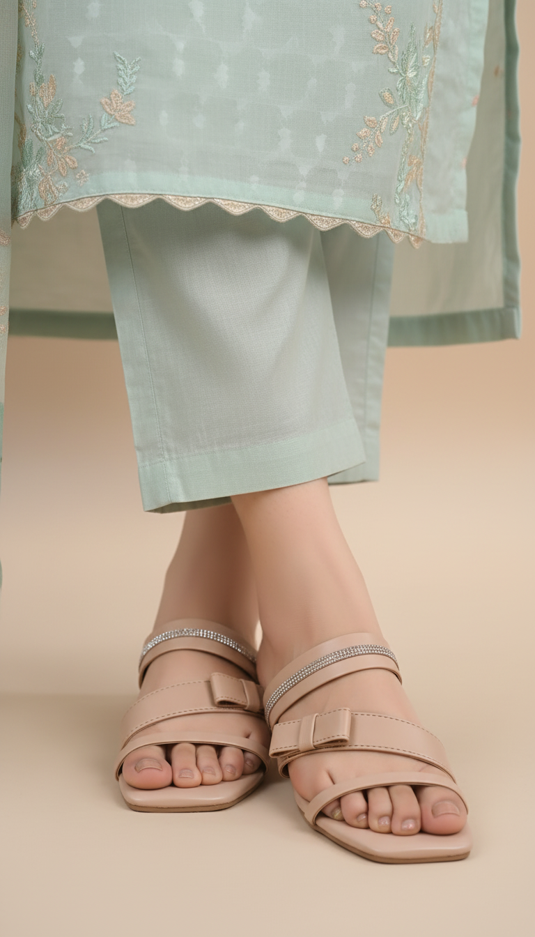 Regina Triple Strap Peach Sliders