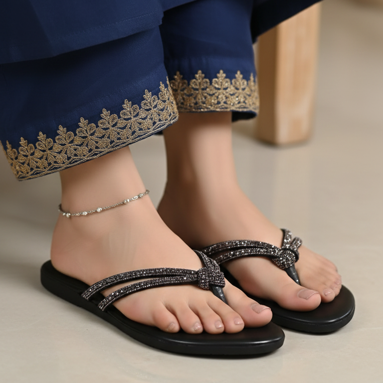 Regina Embellished Knot Black Flats