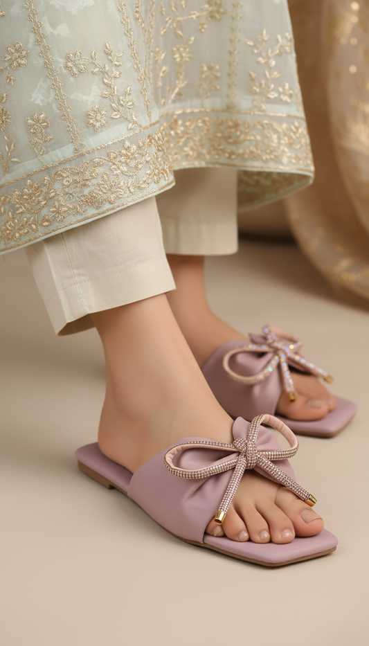 Regina Bow Accent Pink Sliders